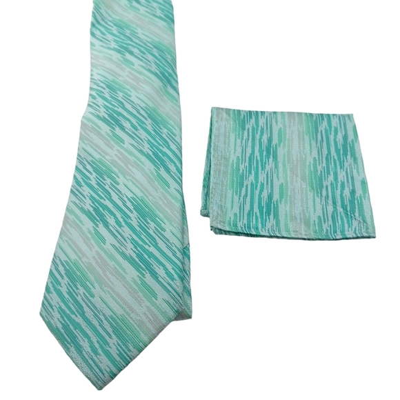 2 Piece Set Stacy Adams Mens Silk Tie & Pocket Square Turquoise Business Easter - Picture 1 of 5